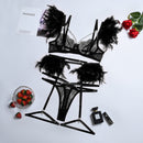 MeiKeDaiNicey Feather Sensual Lingerie Sexy Transparent Lace Bra with Chain Exotic Sets Porn 3 Piece Set Garters Erotic Costumes