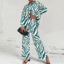 Summer Fashion Printed Loose Long Sleeves Shirts Straight Pants Two Piece Suits New Streetwear Women&