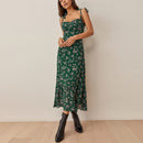 Dresses For Women 2022 Elegant Vintage Floral Dress Frill Sweetheart Neck Sleeveless Strap Tie Ruffle Hem Summer Beach Dress