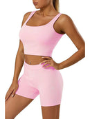 Ribbed Knitted Women 2 Piece Set Gym Crop Tank Top Leggings Set Casual Streetwear Sporty Tracksuit 2021 Summer Active Wear