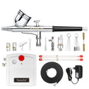 Nasedal NT-19 Dual-Action Airbrush Compressor Kit 0.3mm Airbrush Spray Gun for Nail Airbrush Model Cake Car Fish Shoes Painting
