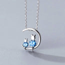 1pcs Korean Style Blue Crystal Moon Cat 925 Sterling Silver Jewelry Temperament Personality Clavicle Chain Necklaces