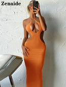 Zenaide 2022 Cut Y2K Long Dress Backless Spaghetti Strap Sexy Maxi Bodycon Dresses Pink Women Summer Black Beach Party Outfits