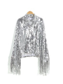 Women's Tassel Sequin Jacket 2022 Autumn Winter Streewear Rock BF Retro Long-sleeved Silver Reflective Jacket Women Outwear Tops