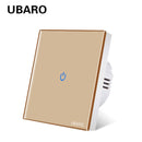 UBARO Eu AC100-240V Tempered Black White Crystal Glass Touch Switch Panel Wall Light Sensor Button 1/2/3 Gang 10A Interruptor