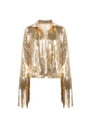 Women's Tassel Sequin Jacket 2022 Autumn Winter Streewear Rock BF Retro Long-sleeved Silver Reflective Jacket Women Outwear Tops