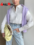 Green Women's Oversize Shirt White 100% Cotton Long Sleeve Loose Basic Top Spring Elegant Beautiful Blouses New 2022 for Women