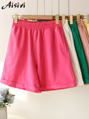 Summer Cotton Tracksuit Women Spring Loose Two Piece Sets Casual Long Sleeve Sweatshirt & Elastic Waist Shorts Female Outfits