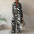 Summer Fashion Printed Loose Long Sleeves Shirts Straight Pants Two Piece Suits New Streetwear Women&