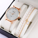 Ladies Watch Set Fashion Starry Dial Bracelet Women's Leather Strap Quartz Girl's WristWatch(No Box)