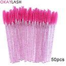 OKAYLASH 50Pcs Disposable Micro Glitter Eyelash Mascara Wands Mini Crystal Eye Lashes Brush Comb Pink White Spoolies