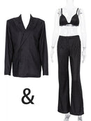 Tossy Glitter Silver Party Two Piece Pants Set Women Club Night Outfits Fashion Sparkly Blazer Matching Sets Femme Tracksuit
