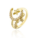 Fashion Classic Sun Moon Star Rhinestone Rings For Women Open Adjustable Zircon Copper 18K Gold-Plating Geometric Rings