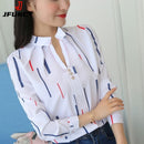 JFUNCY Women White Tops and Blouses Fashion Stripe Print Casual Long Sleeve Office Lady Work Shirts Female Slim Blusas