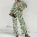 Summer Fashion Printed Loose Long Sleeves Shirts Straight Pants Two Piece Suits New Streetwear Women&