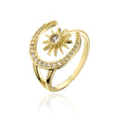 Fashion Classic Sun Moon Star Rhinestone Rings For Women Open Adjustable Zircon Copper 18K Gold-Plating Geometric Rings