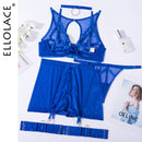 Ellolace Red Lingerie 5-Pieces Fancy Underwear Sexy Women Uncensored Transparent Bra Garters Briefs Sets Bandage Sex Outfits
