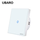 UBARO Eu AC100-240V Tempered Black White Crystal Glass Touch Switch Panel Wall Light Sensor Button 1/2/3 Gang 10A Interruptor