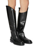 QUTAA 2023 Ins Brand Women Genuine Leather Knee High Boots Low Heel Motorcycle Warm Long Boots Woman Shoes Black Size 34-42