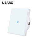 UBARO Eu AC100-240V Tempered Black White Crystal Glass Touch Switch Panel Wall Light Sensor Button 1/2/3 Gang 10A Interruptor