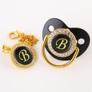 Black Bling Baby Pacifier And Clip Alphabet Letter M Infant Pacifier Gold Letter Unique Name Initials Baby Shower Gift