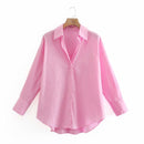 Zevity New Women Simply Candy Color Casual Slim Poplin Shirts Office Ladies Long Sleeve Blouse Roupas Chic Chemise Tops LS9405