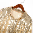 Women's Tassel Sequin Jacket 2022 Autumn Winter Streewear Rock BF Retro Long-sleeved Silver Reflective Jacket Women Outwear Tops