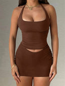 Jacqueline 2022 Drawstring Dress Summer Sets Womens Outfits Sexy One Shoulder Crop Top and Mini Skirts Sets Co-Ord Club Party