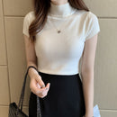 Womens Tops And Blouses Summer Short Sleeve Blouse Women Blusas Mujer De Moda 2021 Turtleneck Knitted Blouse Shirt Tops C931