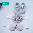 Infant Newborn Baby Girls 3Pcs/Set Slipper Socks Headband Gift Foot Socks Lace Crown Hair Band Accessories Photo Props Meias