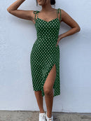 Dresses 2022 Sundress Summer Women Causal Polka Dot Sleeveless High Pleated elastic waist V-Neck Beach Dress Vestidos De Verano