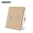 UBARO Eu AC100-240V Tempered Black White Crystal Glass Touch Switch Panel Wall Light Sensor Button 1/2/3 Gang 10A Interruptor