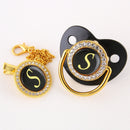 Black Bling Baby Pacifier And Clip Alphabet Letter M Infant Pacifier Gold Letter Unique Name Initials Baby Shower Gift