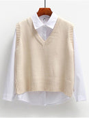 Women Sweater Vest Spring 2021 Autumn Women Short Loose Knitted Sweater Sleeveless Ladies V-Neck Pullover Tops Female Outerwear
