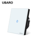 UBARO Eu AC100-240V Tempered Black White Crystal Glass Touch Switch Panel Wall Light Sensor Button 1/2/3 Gang 10A Interruptor