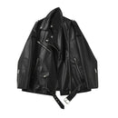 FTLZZ Spring Autumn Faux Leather Jackets Women Loose Casual Coat Female Drop-shoulder Motorcycles Locomotive Outwear With Belt