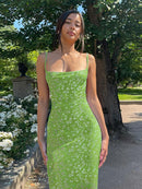 Hugcitar Flower Print Slip Sleeveless Backless Slim Sexy Maxi Dress 2022 Spring Women Elegant Streetwear Party Clothing Concise
