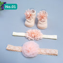 Infant Newborn Baby Girls 3Pcs/Set Slipper Socks Headband Gift Foot Socks Lace Crown Hair Band Accessories Photo Props Meias