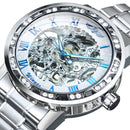 WINNER Transparent Skeleton Watch for Men Mechanical Wristwatches Diamond Watches Mens Luxury Stainless Steel Strap Unisex Clock