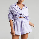 Women Tracksuits Shirt With Mini Shorts Cotton Two Pieces Sets Fashion Clothing Outfits Women Blouses Fashion Tracksuits