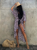 Fitshinling Summer Vintage Kimono Swimwear Halo Dyeing Beach Cover Up With Sashes Oversized Long Cardigan Holiday Sexy Covers
