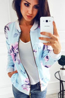 Women Floral Printed Jackets Spring Autumn Long Sleeve Zipper Bomber Outwear Casual Pocket Slim Streetwear Female Plus Size Coat
