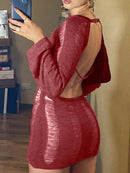 Tassel Cut Out Long Sleeve Dress Women Y2K Mini Backless Bodycon Female Dresses 2022 Summer Sexy Party Club Ladies Vestidos