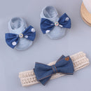 Lovely Pearl Bows Newborn Baby Girl Headband Socks Set Lace Flower Baby Hair Band Turban Baby Little Girl Hair Accessories