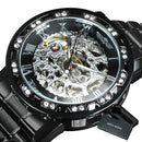 WINNER Transparent Skeleton Watch for Men Mechanical Wristwatches Diamond Watches Mens Luxury Stainless Steel Strap Unisex Clock