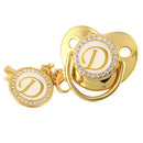 Name Initial Letter Baby Pacifier and Pacifier Clips BPA Free Silicone Infant Nipple Gold Bling Newborn Dummy Soother
