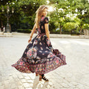 90s Vintage Boho Fashion Women's Summer V Neck Long Maxi Floral National Chiffon Dress Party Beach Dress Flower Sundress Y2k