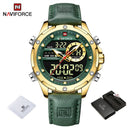 NAVIFORCE Luxury Gold Watches For Men Casual Sports Chronograph Alarm Quartz Wrist Watch Leather Waterproof Digital Clock 9163