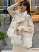 Women Thick Down Cotton Vest Winter Autumn Solid Puffer Waistcoat for Female Stand Collar Loose Sleeveless Vest Jacket Coat