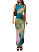 Sleeveless Backless Maxi Dress Women 2022 Summer Bodycon Elegant Sexy Tie Dye Outfits Ladies Birthday Party Club Sundress